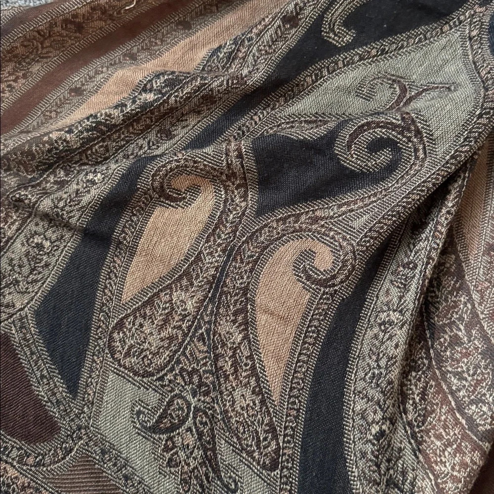 Croft & Barrow Brown Paisley Scarf Fringe Wrap Boho Lightweight Shawl OS